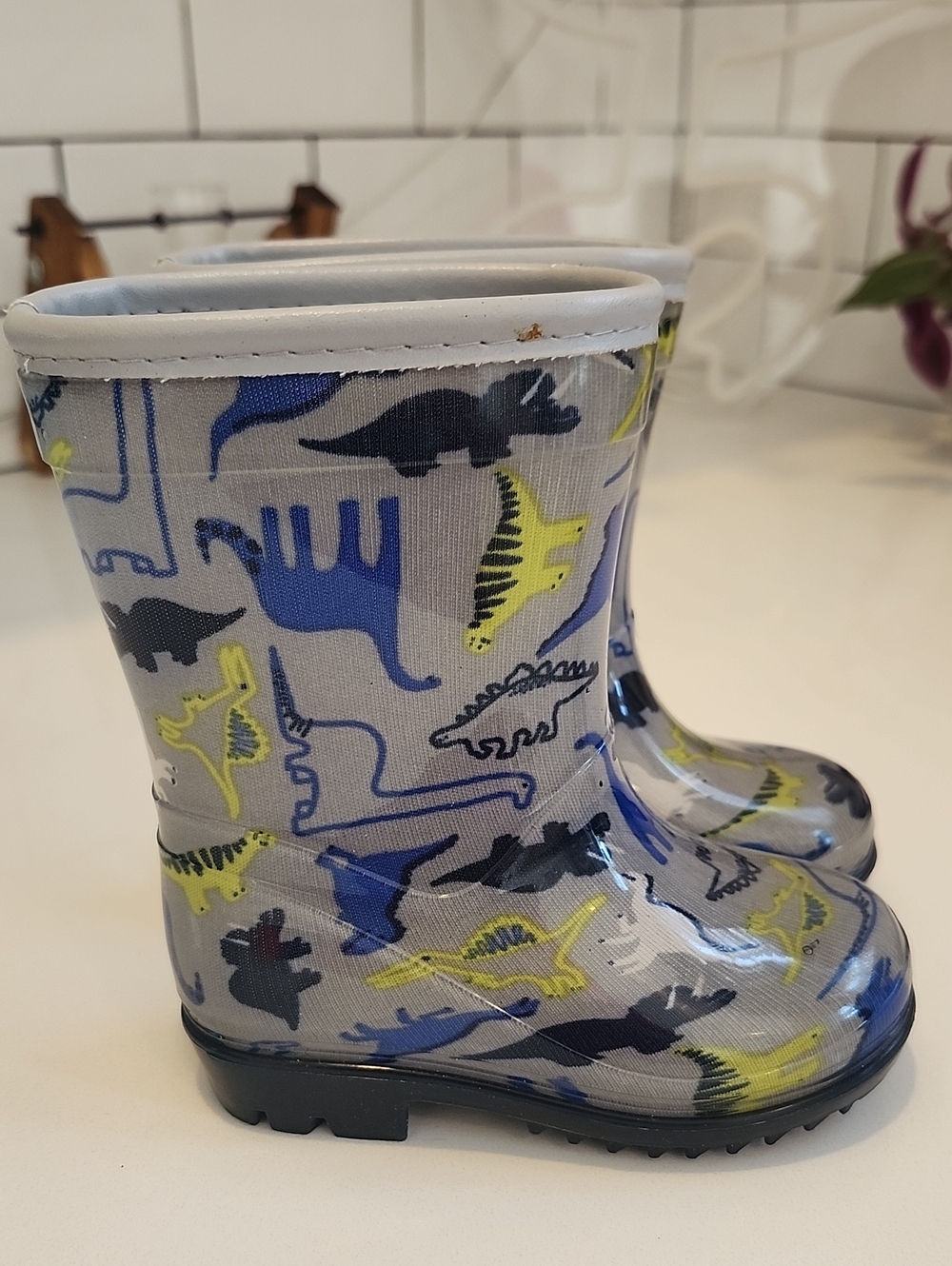 Carter's Kids Dinosaur Rain Boots - Gray, Blue & Yellow